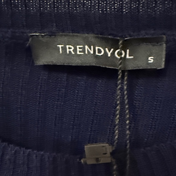 Trendyol Striped Navy and Red Sweater Knit Dress, Small - Picture 2 of 4